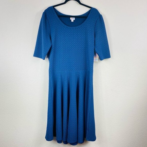 Lularoe Women's Blue Textured Stretch Fit and Flare Half Sleeve Nicole Dress 3XL - Picture 1 of 5